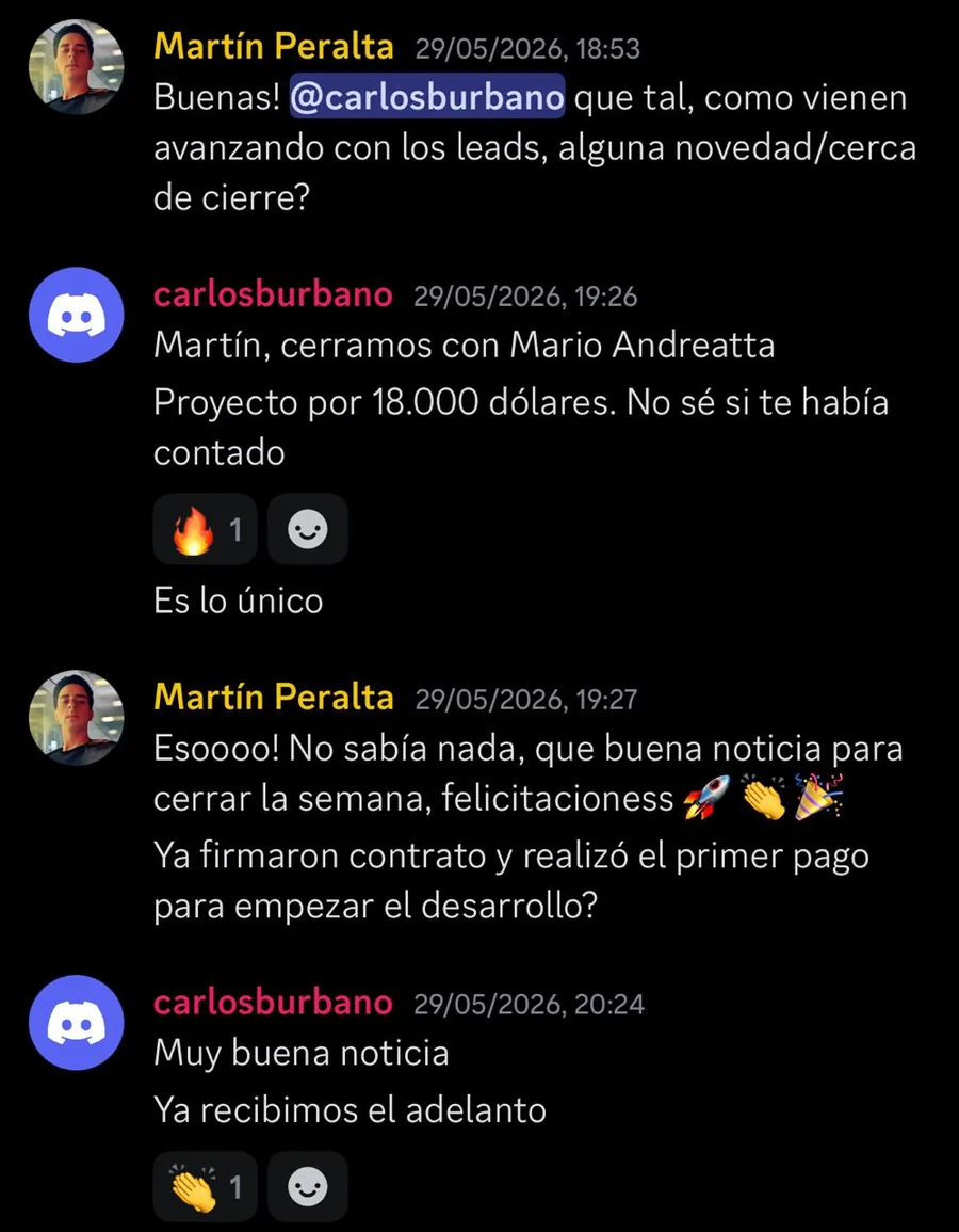 Proyecto cerrado por 18.000 dólares con adelanto recibido