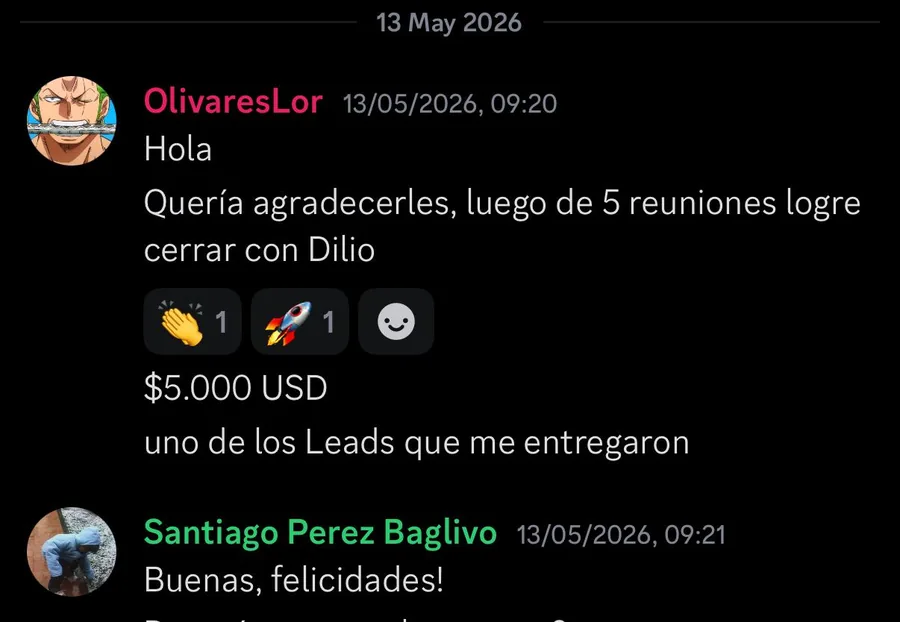 Cierre de 5.000 USD tras 5 reuniones